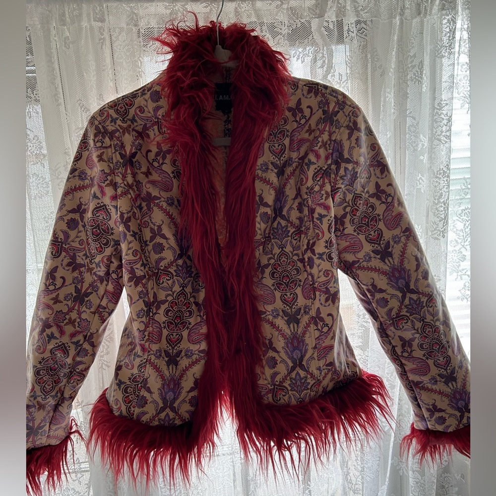 I. AM. GIA. Lego Jacket red fur trim jacket SOLD OUT